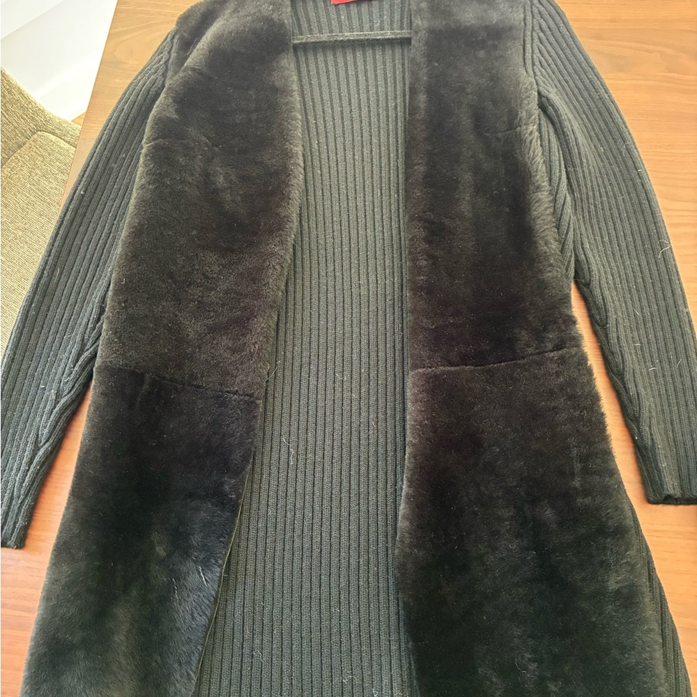 MaxMara Fur Black Ribbed Knit Sweater Cardigan - Picture 3 of 6